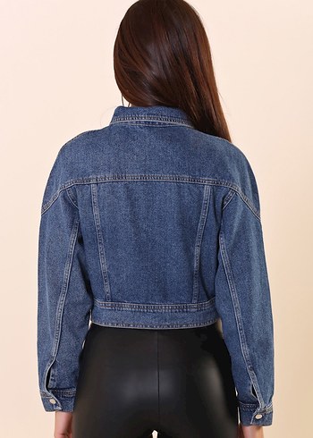 Kemer Detaylı Mini Mavi Kot Ceket - Görsel 3