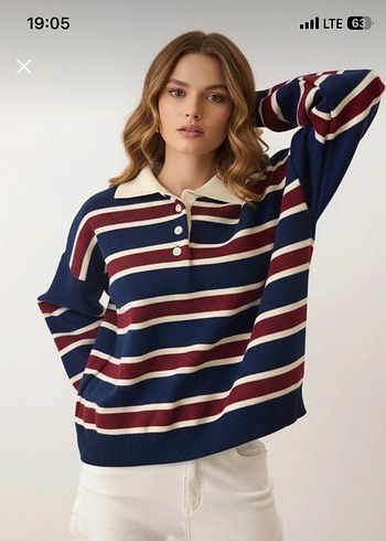 Bordo Çizgili Pamuklu Kadın Sweatshirt - Görsel 4