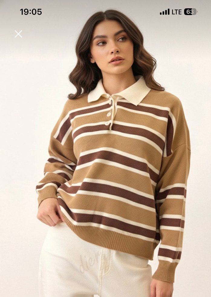 Bordo Çizgili Pamuklu Kadın Sweatshirt - Görsel 3