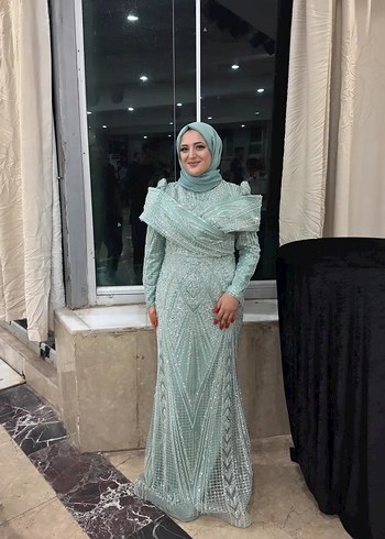 Su yeşili tesettür abiye - Görsel 2