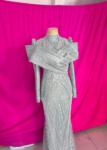 Su yeşili tesettür abiye - Görsel 5