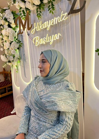 Su yeşili tesettür abiye - Görsel 3