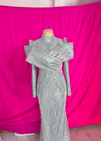 Su yeşili tesettür abiye - Görsel 7