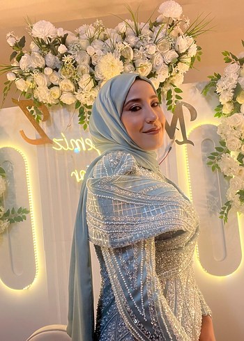 Su yeşili tesettür abiye - Görsel 4