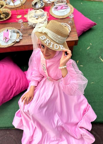 Tesettür pembe bride bekarlığa veda elbisesi - Görsel 3