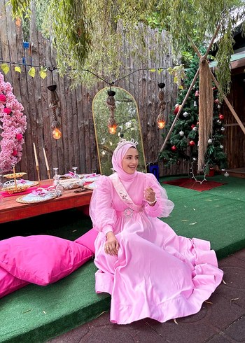 Tesettür pembe bride bekarlığa veda elbisesi - Görsel 4