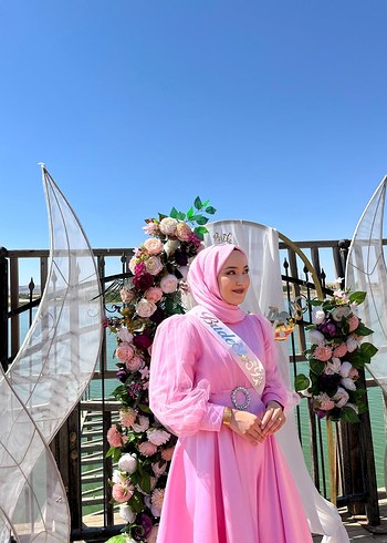 Tesettür pembe bride bekarlığa veda elbisesi - Görsel 7
