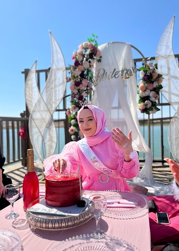 Tesettür pembe bride bekarlığa veda elbisesi - Görsel 8