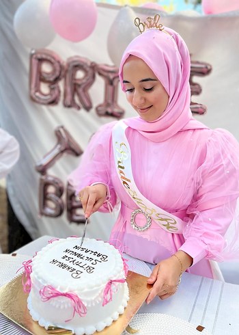 Tesettür pembe bride bekarlığa veda elbisesi - Görsel 11