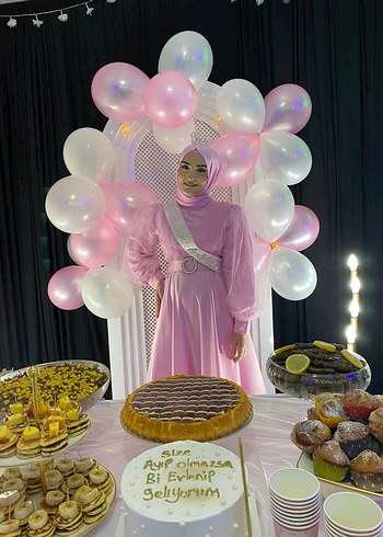 Tesettür pembe bride bekarlığa veda elbisesi - Görsel 6