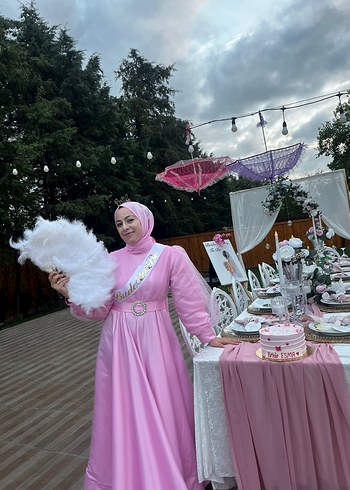 Tesettür pembe bride bekarlığa veda elbisesi - Görsel 10