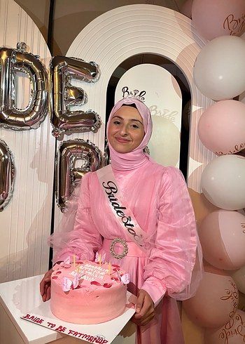 Tesettür pembe bride bekarlığa veda elbisesi - Görsel 5