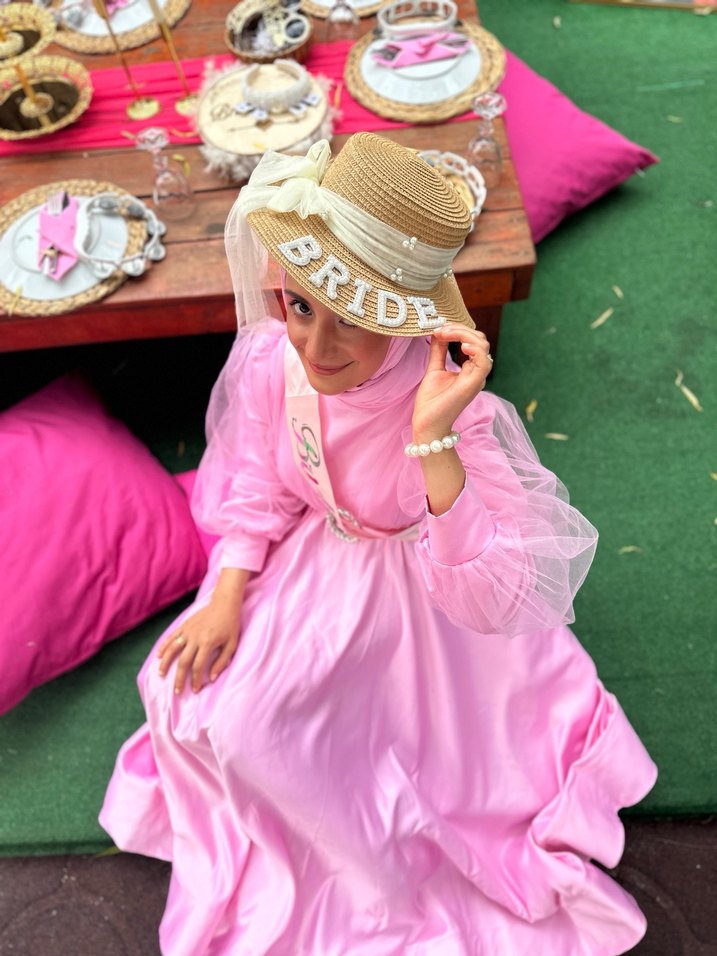 Tesettür pembe  bride bekarlığa veda elbisesi - Görsel 3