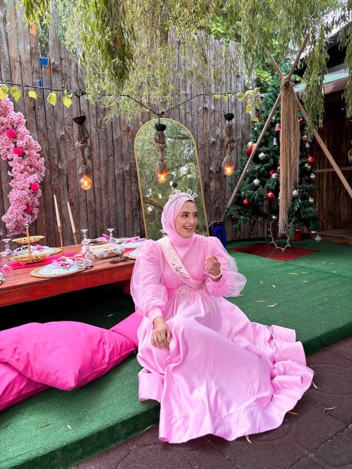 Tesettür pembe  bride bekarlığa veda elbisesi - Görsel 4