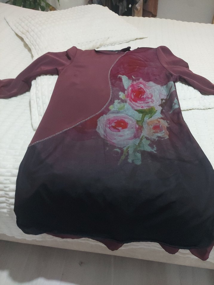 Bordo Baskılı Uzun Kollu Kadın Bluz - Görsel 3