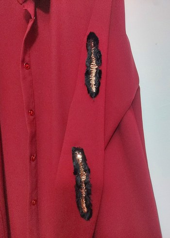 Bordo Uzun Kollu Nakışlı Kadın Tunik - Görsel 3