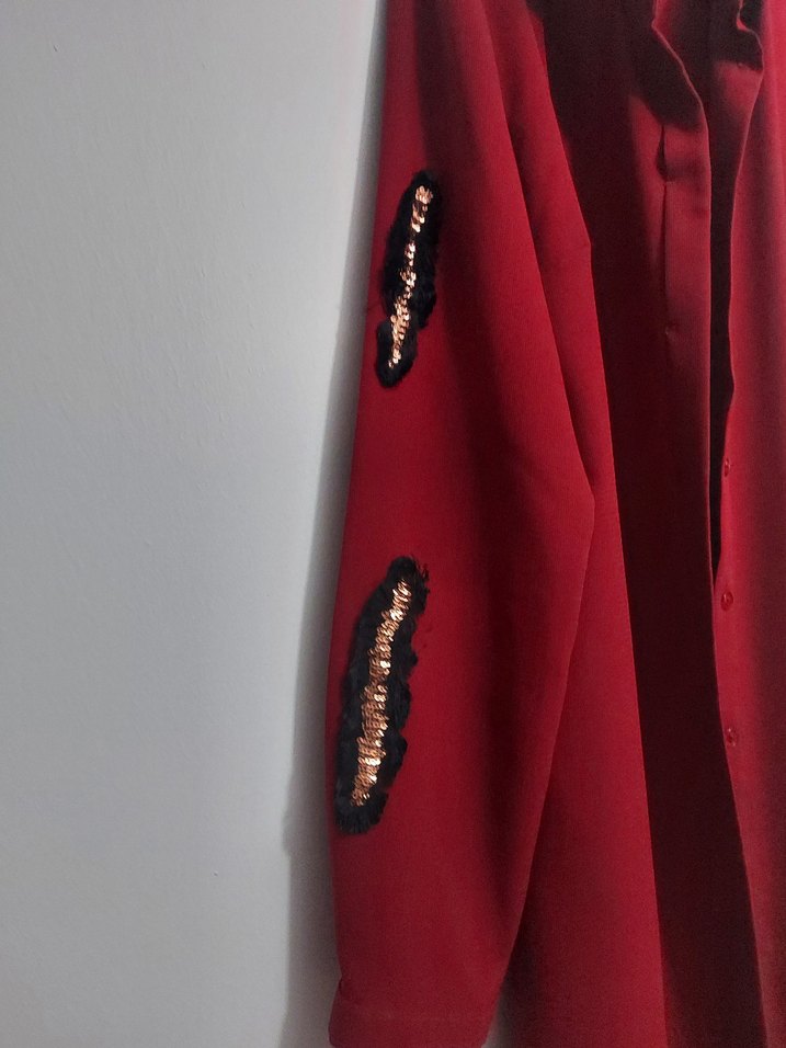 Bordo Uzun Kollu Nakışlı Kadın Tunik - Görsel 4