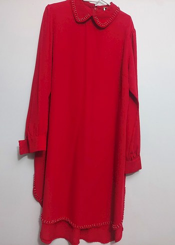 Kırmızı Uzun Kollu Kadın Tunik - Görsel 3