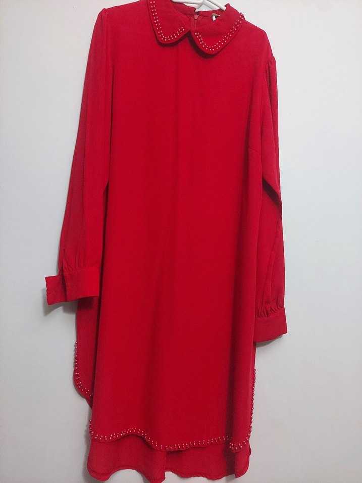 Kırmızı Uzun Kollu Kadın Tunik - Görsel 3