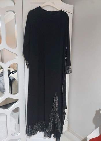 Siyah Uzun Kollu Drapeli Kadın Elbise - Görsel 2