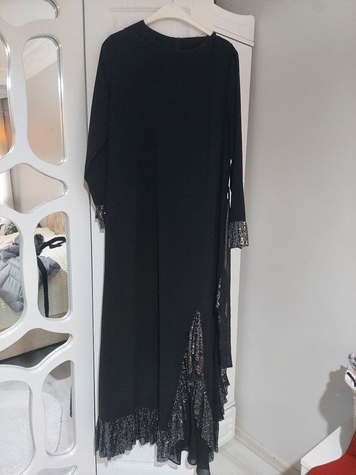 Siyah Uzun Kollu Drapeli Kadın Elbise - Görsel 2