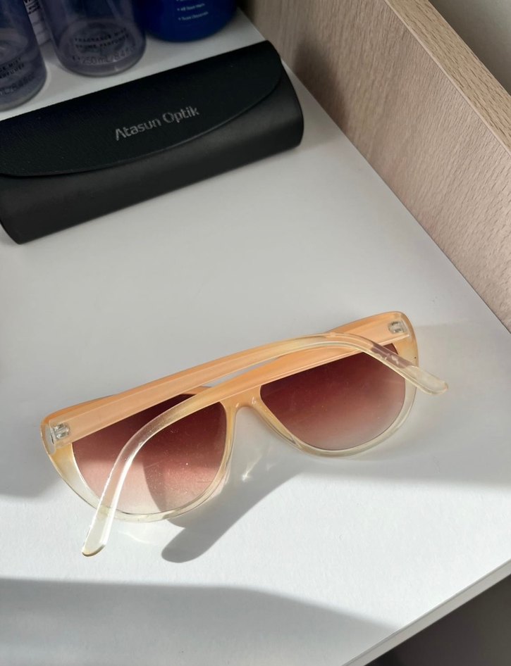 Bej Transparan Vintage Kadın Güneş Gözlüğü - Görsel 2