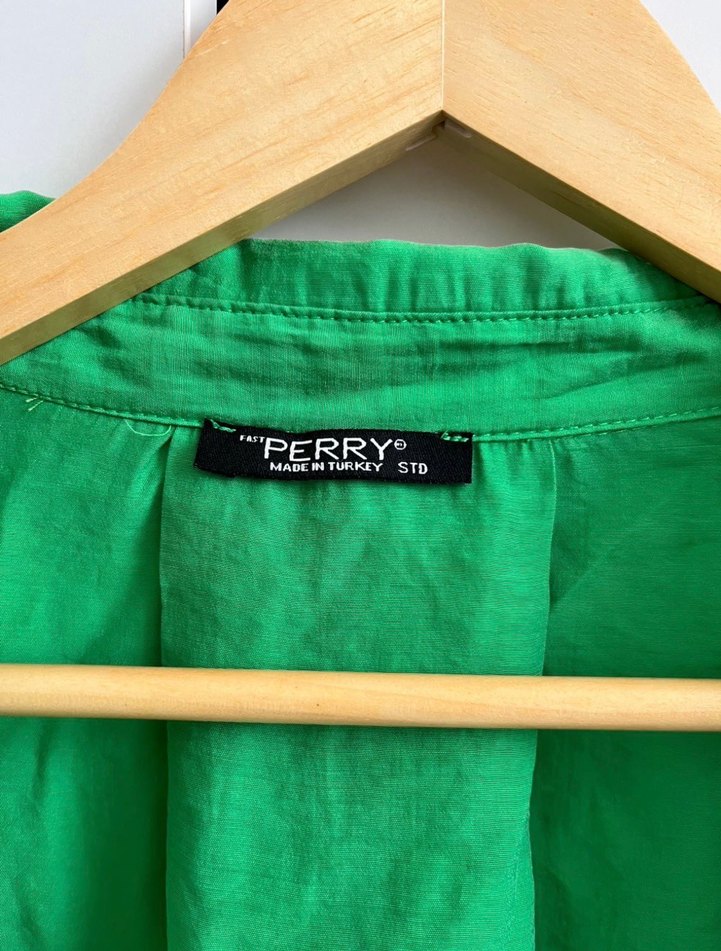 Düğmeli Yeşil Keten Kadın Gömlek - Görsel 4