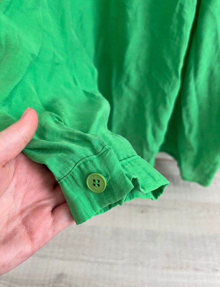 Düğmeli Yeşil Keten Kadın Gömlek - Görsel 5