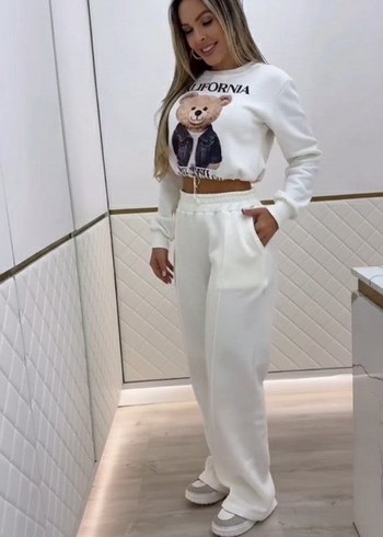 Desenli iki iplik şardonlu bluz ve pantolon ikili takım - Görsel 2