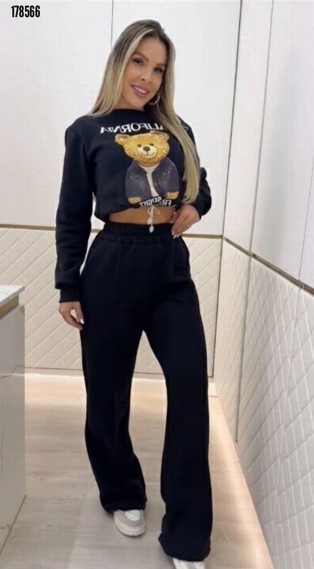 Desenli iki iplik şardonlu bluz ve pantolon ikili takım - Görsel 5