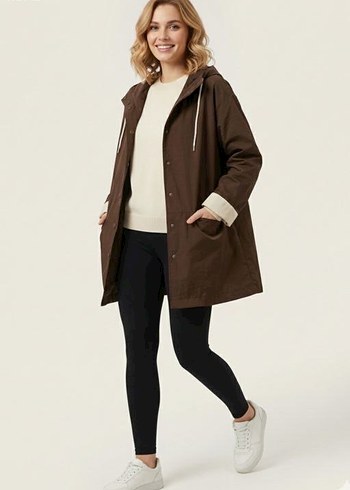 Teknik Kumaş Kapüşonlu Trençkot - Görsel 8