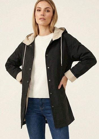 Teknik Kumaş Kapüşonlu Trençkot - Görsel 2