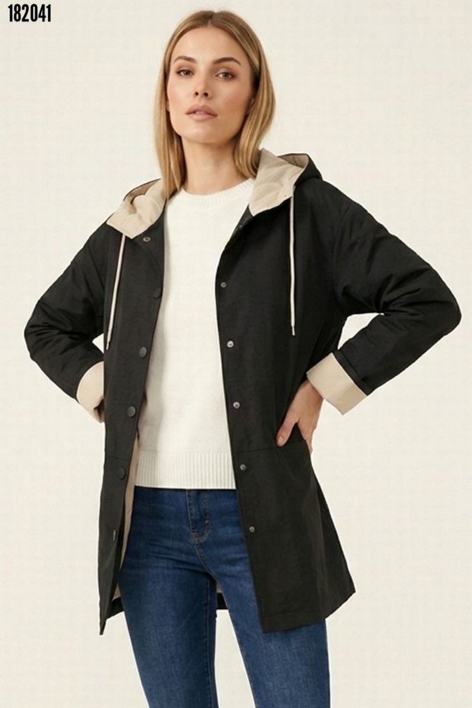 Teknik Kumaş Kapüşonlu Trençkot - Görsel 2