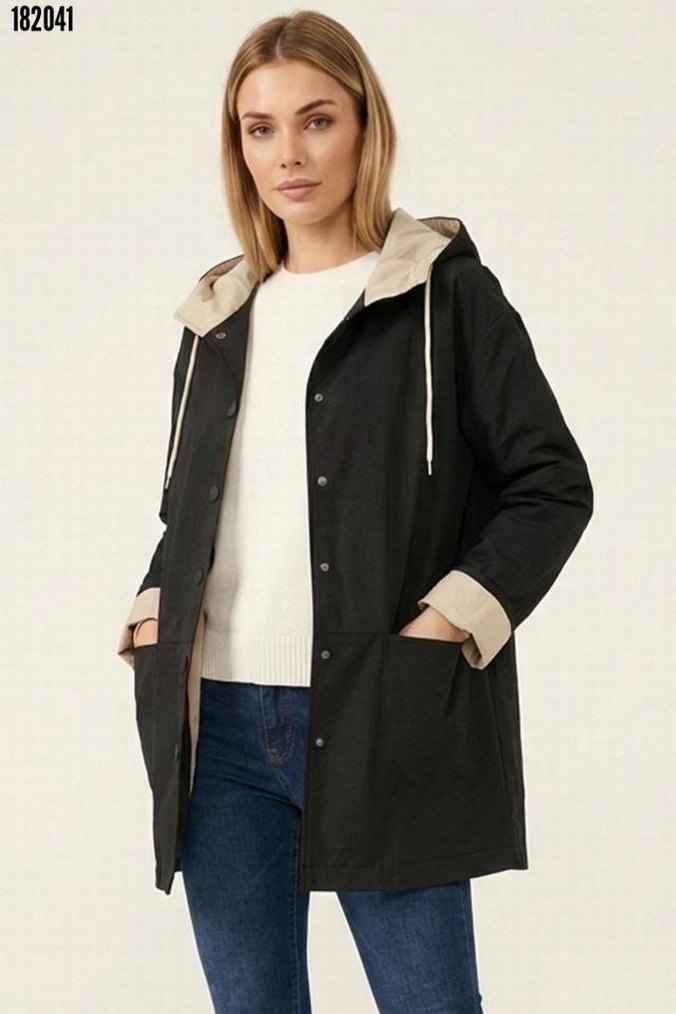 Teknik Kumaş Kapüşonlu Trençkot - Görsel 4