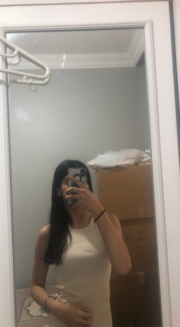 Krem rengi tam kalıp mini elbise - Görsel 2