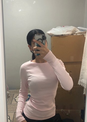 Pembe Pamuklu Uzun Kollu Kadın bluz - Görsel 3