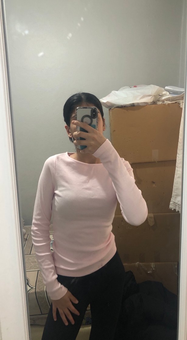 Pembe Pamuklu Uzun Kollu Kadın bluz - Görsel 4