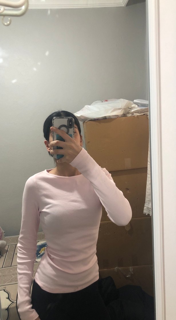 Pembe Pamuklu Uzun Kollu Kadın bluz - Görsel 2