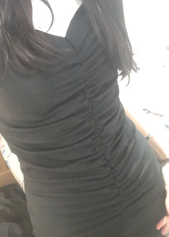 Siyah V Yakalı Mini Gotik Elbise - Görsel 6