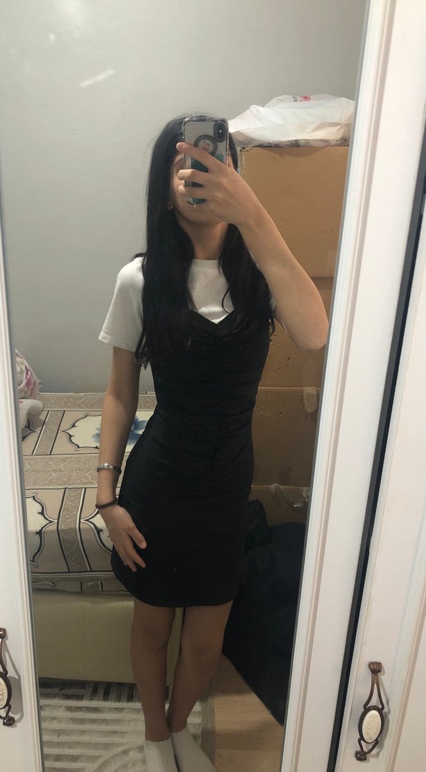 Siyah V Yakalı Mini Gotik Elbise - Görsel 5