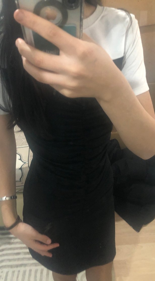 Siyah V Yakalı Mini Gotik Elbise - Görsel 2