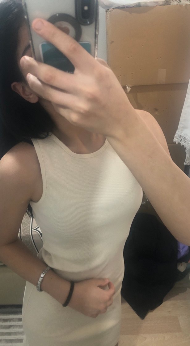 Krem rengi s beden tam kalıp mini elbise - Görsel 5