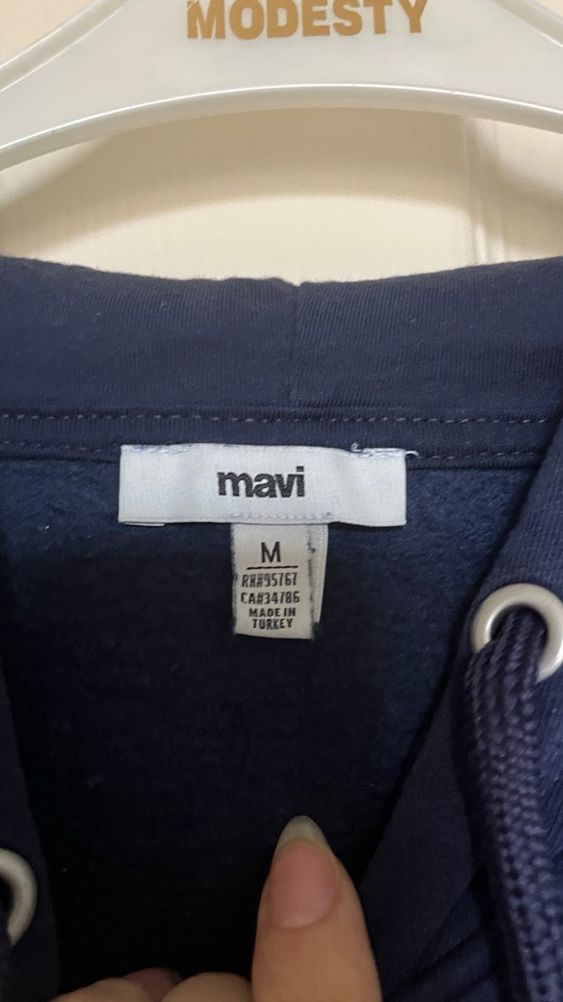 Mavi Kapüşonlu Kadın Sweatshirt - Görsel 3