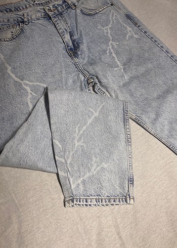 Şimşek desenli mavi Baskılı Bol Kesim Denim Pantolon - Görsel 4