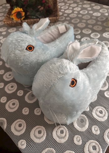 Kadın mavi peluş Tavşan Ev Terliği - Görsel 2