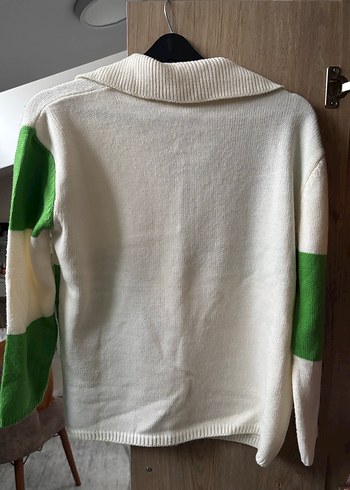 Yeşil Beyaz Örgü Kadın Kazak - Görsel 2