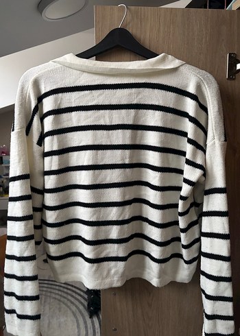 Çizgili Pamuklu Kadın Triko Kazak - Görsel 2