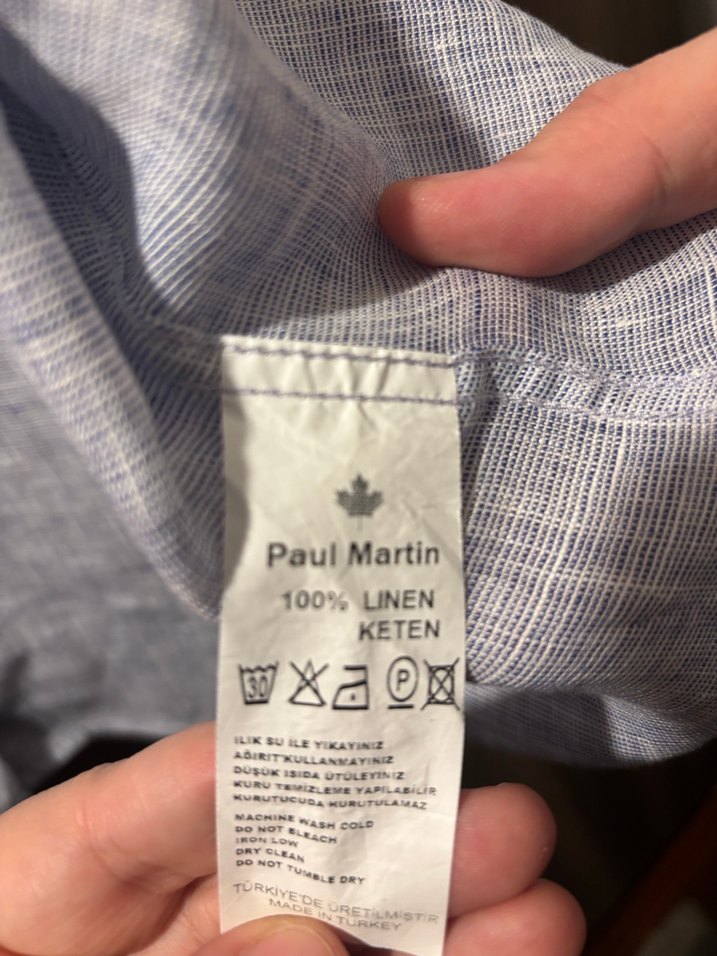 Düğmeli Gri Keten Erkek Gömlek - Görsel 3