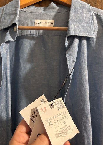 Mavi Keten Erkek Gömlek, Uzun Kollu, Regular Fit - Görsel 3