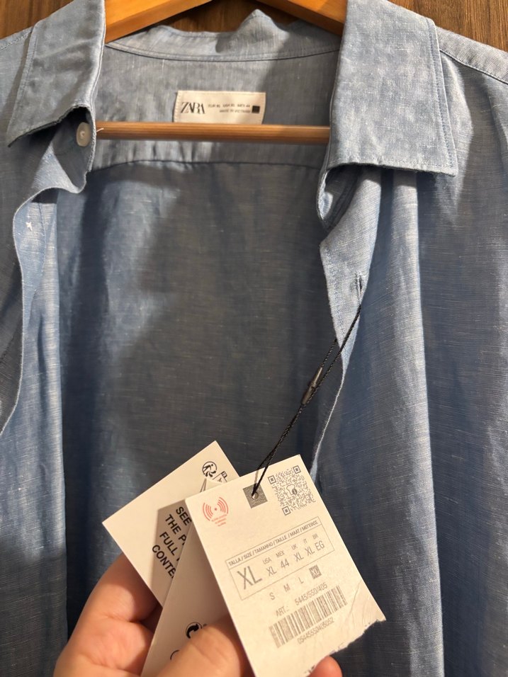 Mavi Keten Erkek Gömlek, Uzun Kollu, Regular Fit - Görsel 3